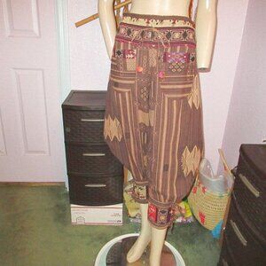 AMB Harem Jogger Pants Size M L Patchwork Pockets Baggy Barrel Pull On Boho NEW